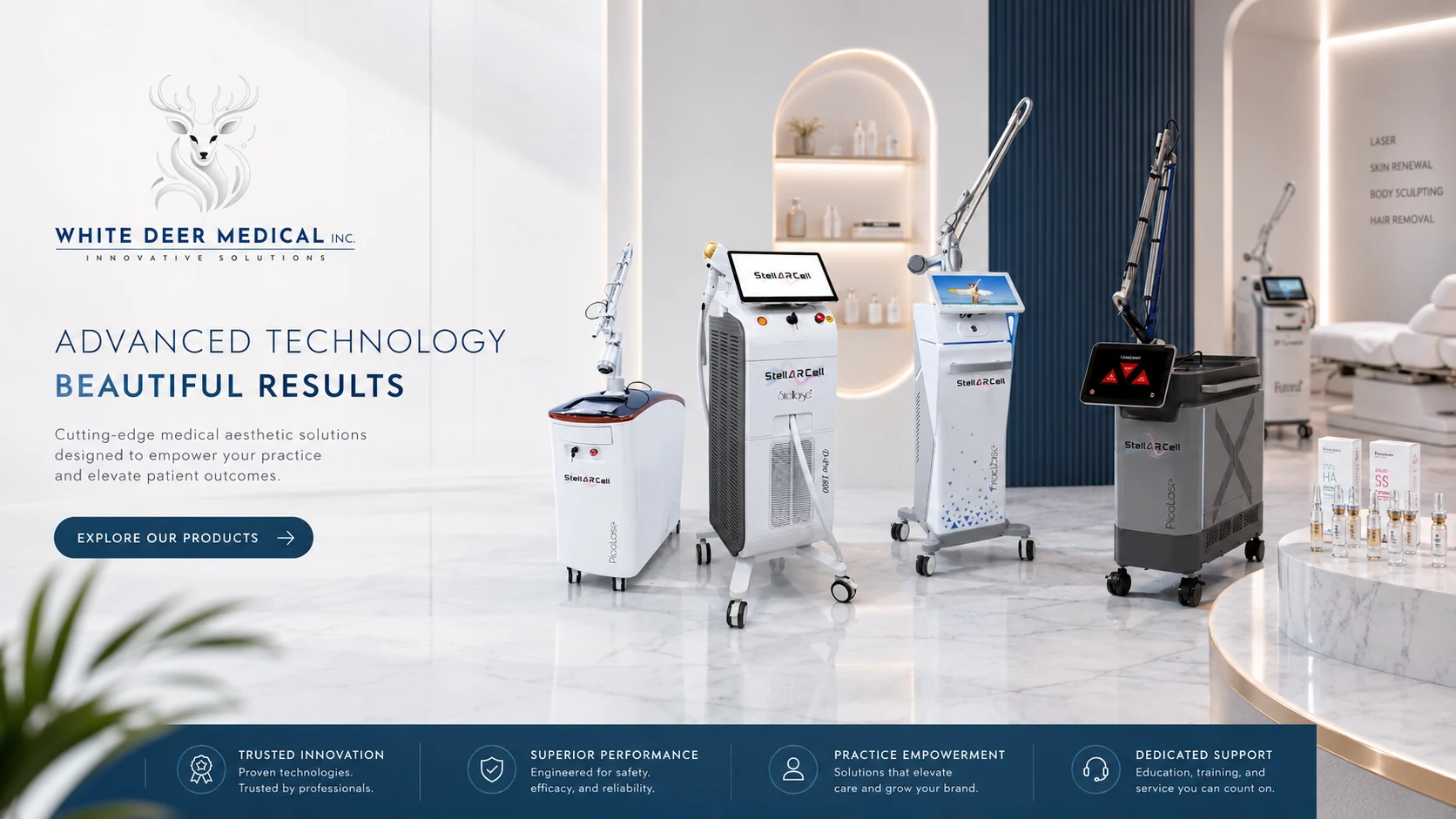 White Deer Medical product portfolio in a modern clinic